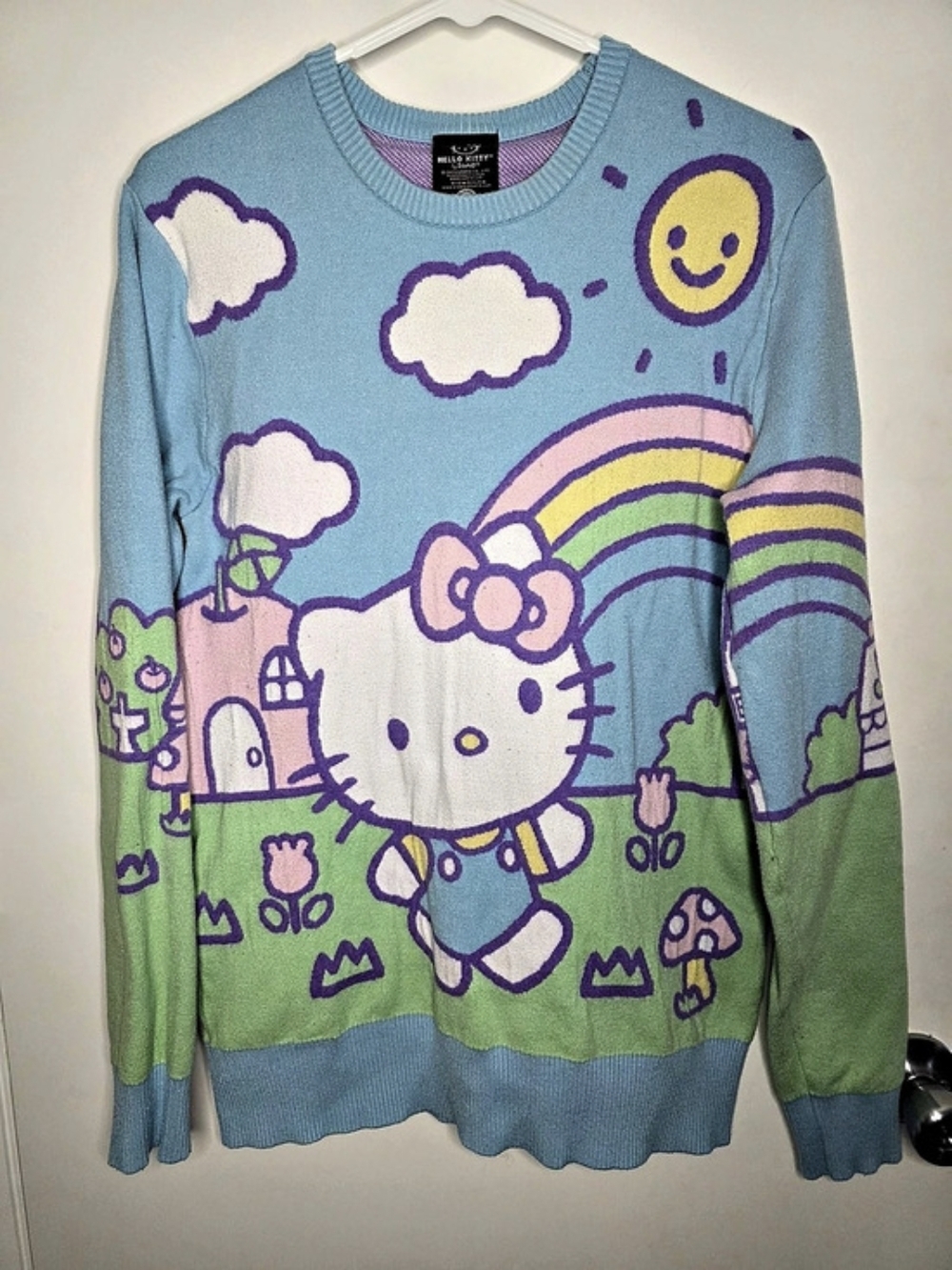 Sanrio Hello Kitty Color Block Sweater in Blue & Green-Small